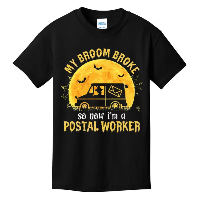 My Broom Broke So Now Im A Postal Worker Halloween Witch Kids T-Shirt