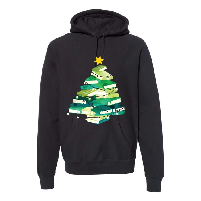 Merry Bookmas Books Pine Tree Funny Reading Lover Christmas Premium Hoodie