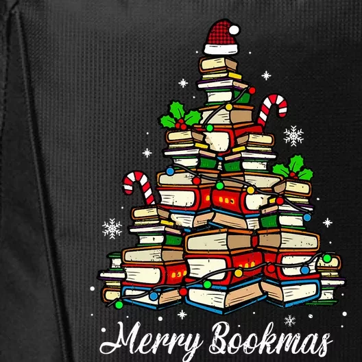 Merry Bookmas Books Christmas Tree Book Lover Santa Hat Xmas City Backpack