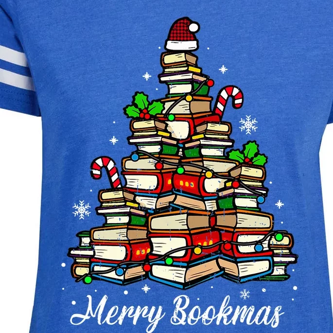 Merry Bookmas Books Christmas Tree Book Lover Santa Hat Xmas Enza Ladies Jersey Football T-Shirt