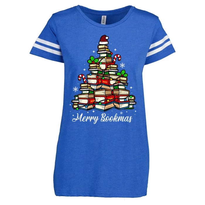 Merry Bookmas Books Christmas Tree Book Lover Santa Hat Xmas Enza Ladies Jersey Football T-Shirt