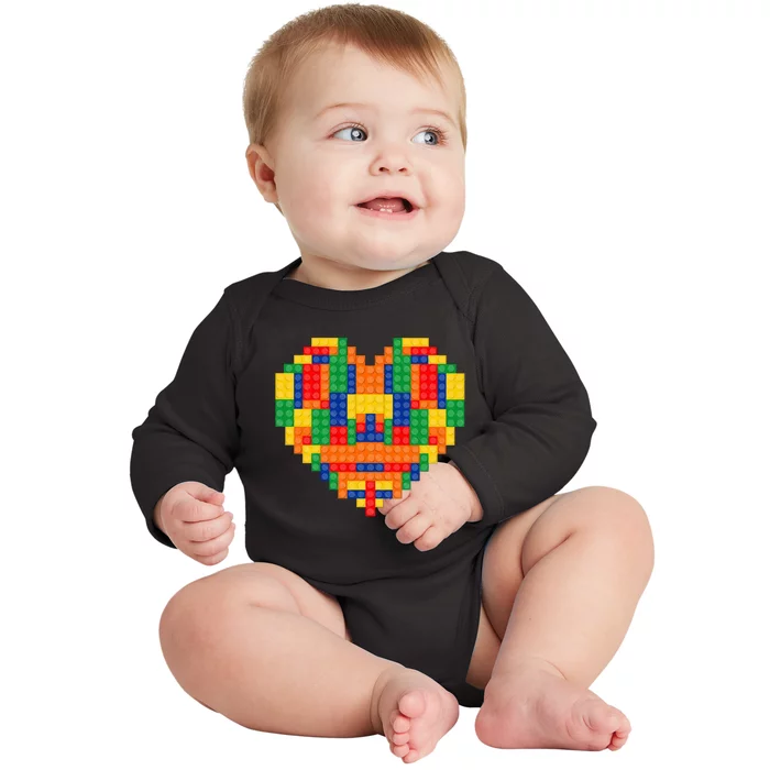 Master Builder Block Brick Building Heart Valentines Day Baby Long Sleeve Bodysuit