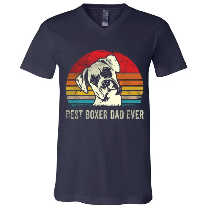 Mes Best Boxer Dad Ever Funny Boxer Dog Dad Fathers Day Gift V-Neck T-Shirt