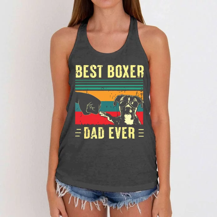 Men Best Boxer Dad Ever Funny Boxer Dog Dad Fathers Day Women's Knotted Racerback Tank