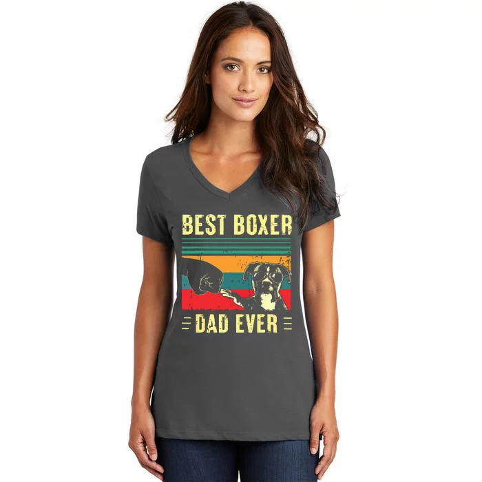 Men Best Boxer Dad Ever Funny Boxer Dog Dad Fathers Day Women's V-Neck T-Shirt