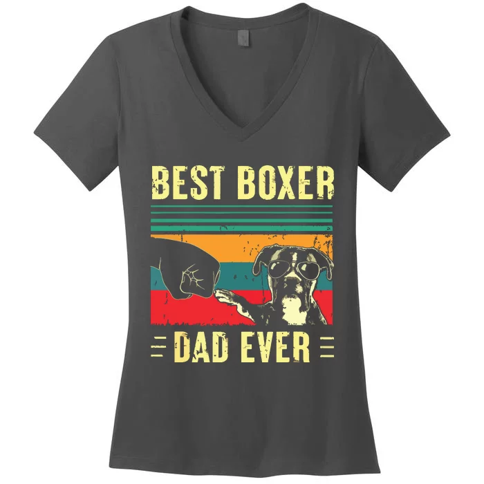 Men Best Boxer Dad Ever Funny Boxer Dog Dad Fathers Day Women's V-Neck T-Shirt