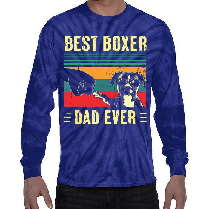 Men Best Boxer Dad Ever Funny Boxer Dog Dad Fathers Day Tie-Dye Long Sleeve Shirt