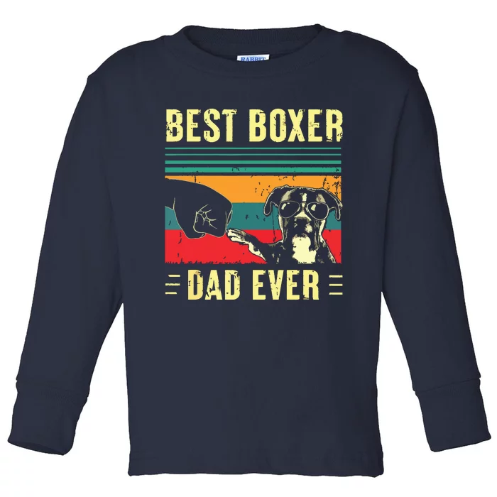 Men Best Boxer Dad Ever Funny Boxer Dog Dad Fathers Day Toddler Long Sleeve Shirt