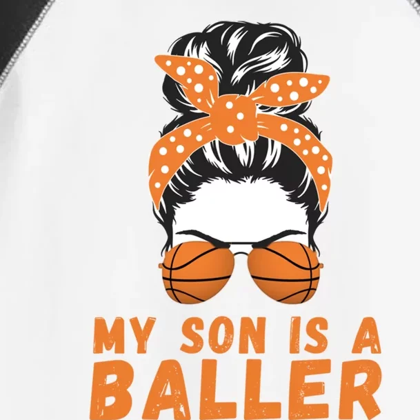 Messy Bun Bball Mom Basketball Mom Son Is A Baller Funny Gift Toddler Fine Jersey T-Shirt