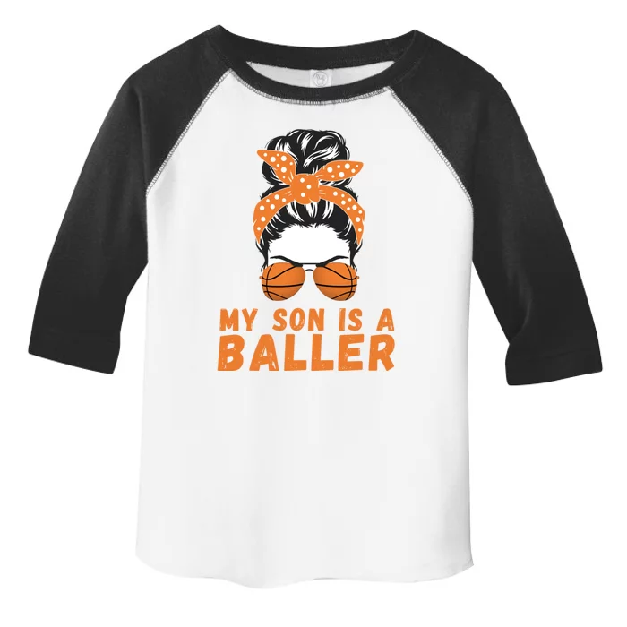 Messy Bun Bball Mom Basketball Mom Son Is A Baller Funny Gift Toddler Fine Jersey T-Shirt