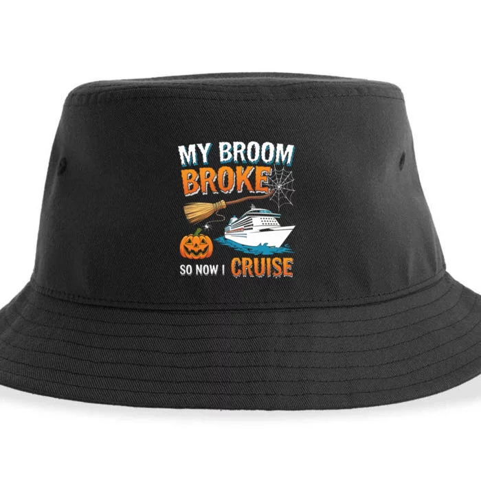 My Broom Broke So Now I Go Cruise Funny Halloween Cruise Ship Vacation Sustainable Bucket Hat