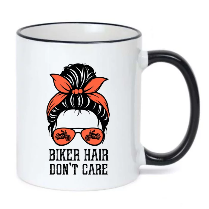 Messy Bun Bike Lovers Biker Hair Don't Care Funny Gift Black Color Changing Mug