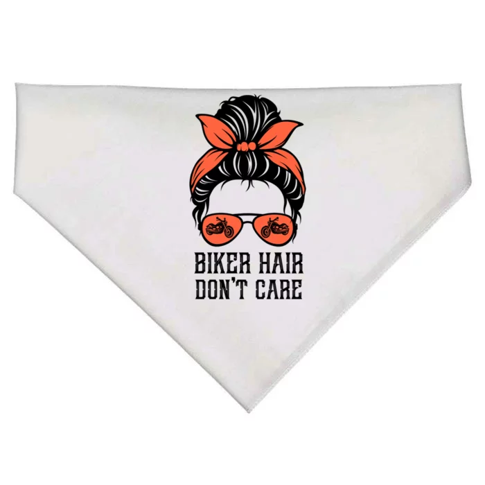 Messy Bun Bike Lovers Biker Hair Don't Care Funny Gift USA-Made Doggie Bandana