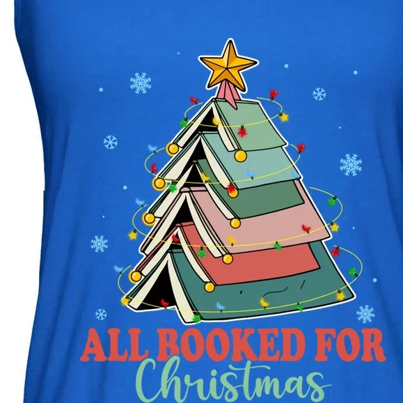 Merry Bookmas Books Pine Tree Funny Reading Lover Christmas Gift Ladies Essential Flowy Tank