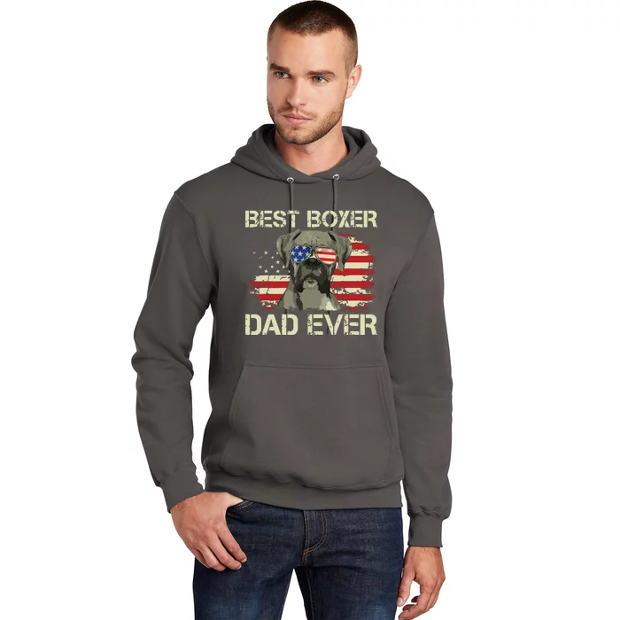 Men Best Boxer Dad Ever Dog Lover American Flag Gift Hoodie