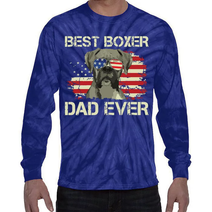 Men Best Boxer Dad Ever Dog Lover American Flag Gift Tie-Dye Long Sleeve Shirt