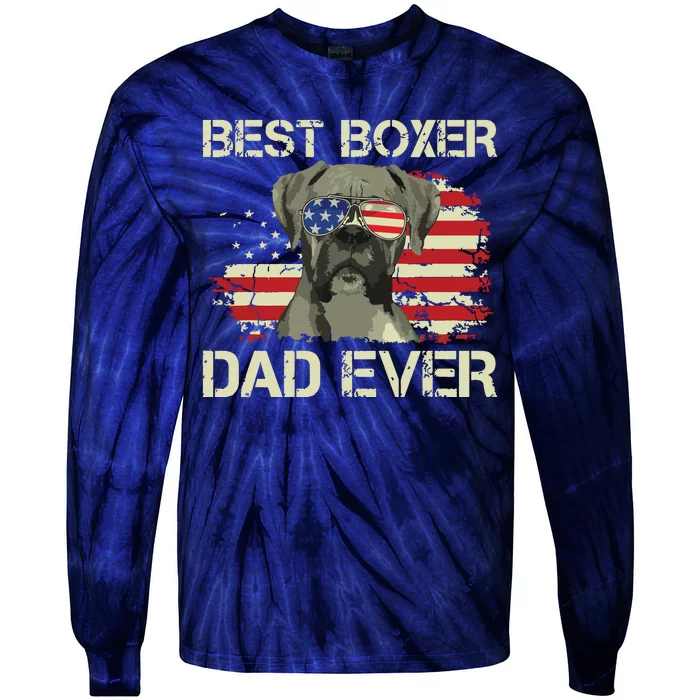 Men Best Boxer Dad Ever Dog Lover American Flag Gift Tie-Dye Long Sleeve Shirt