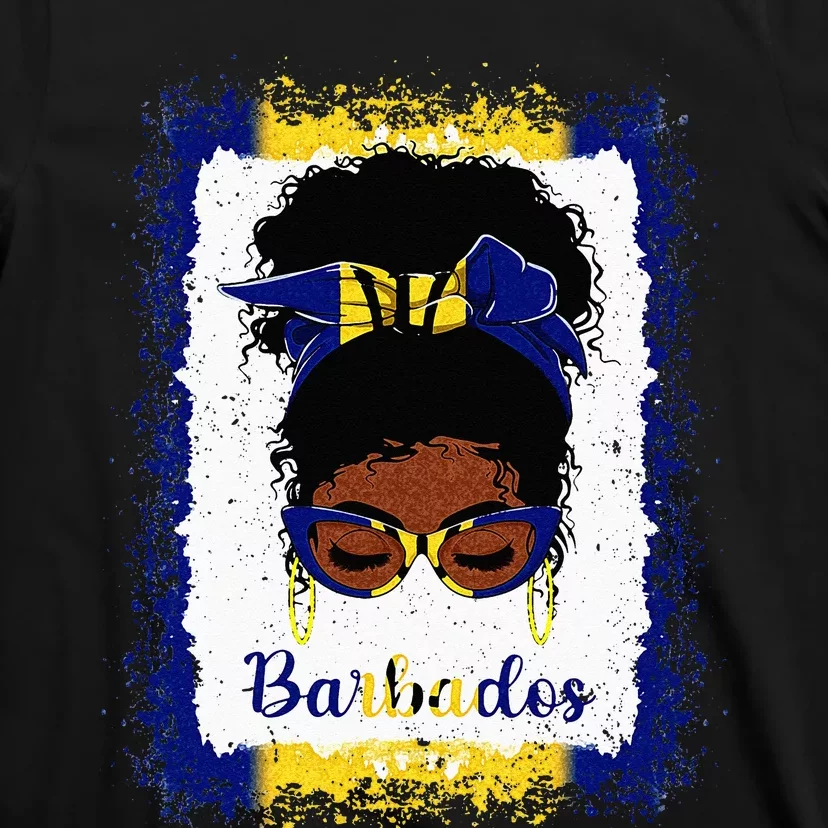 Messy Bun Barbados Flag Woman Girl T-Shirt