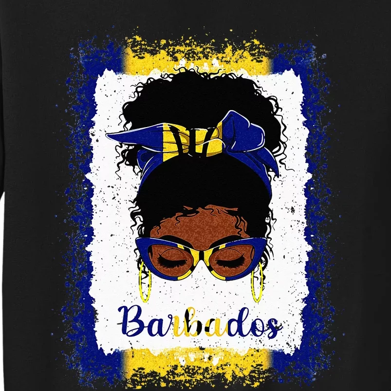 Messy Bun Barbados Flag Woman Girl Tall Sweatshirt