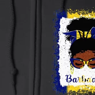 Messy Bun Barbados Flag Woman Girl Full Zip Hoodie