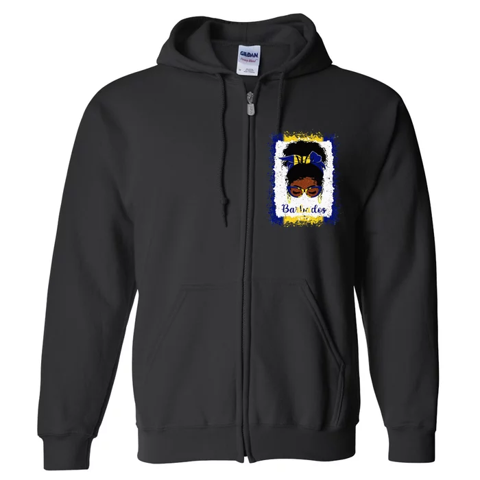 Messy Bun Barbados Flag Woman Girl Full Zip Hoodie