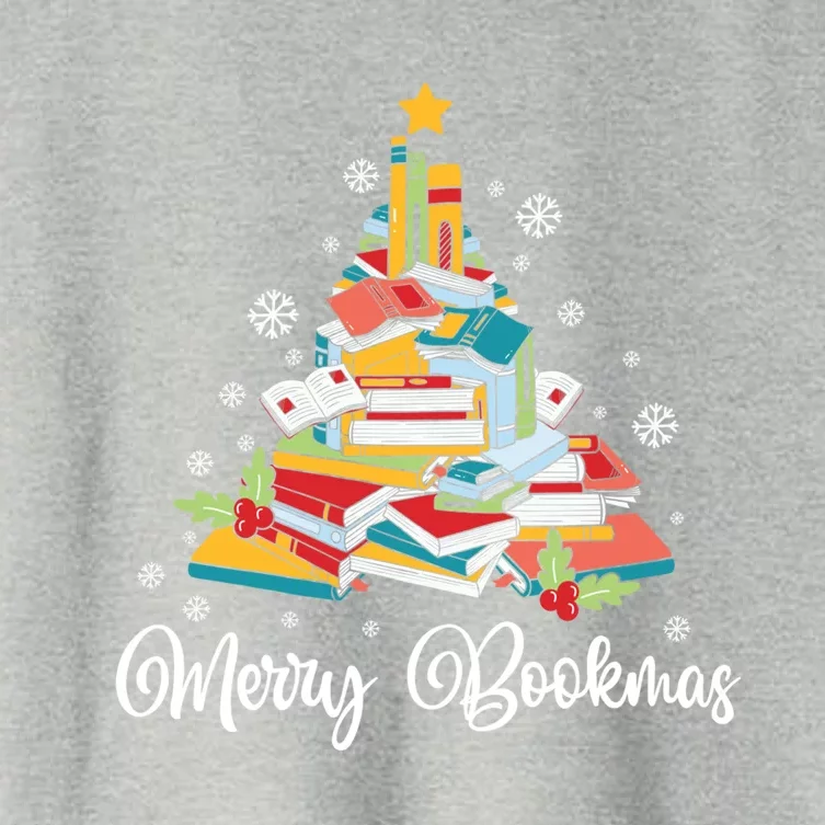 Merry Bookmas Books Pine Tree Funny Reading Lover Christmas Gift Women's Crop Top Tee