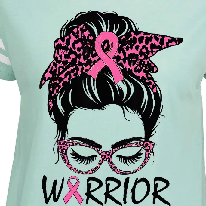 Messy Bun Breast Cancer Wear Pink Warrior Enza Ladies Jersey Football T-Shirt