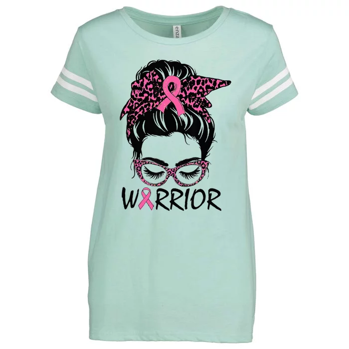 Messy Bun Breast Cancer Wear Pink Warrior Enza Ladies Jersey Football T-Shirt