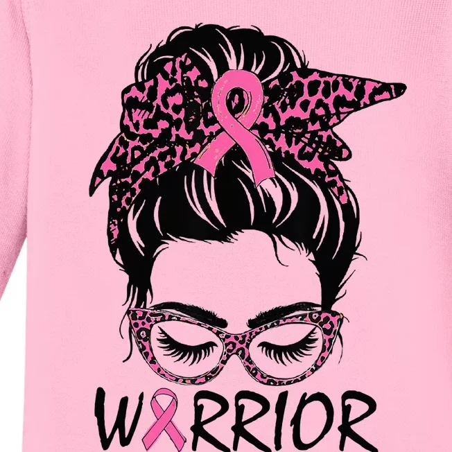 Messy Bun Breast Cancer Wear Pink Warrior Baby Long Sleeve Bodysuit