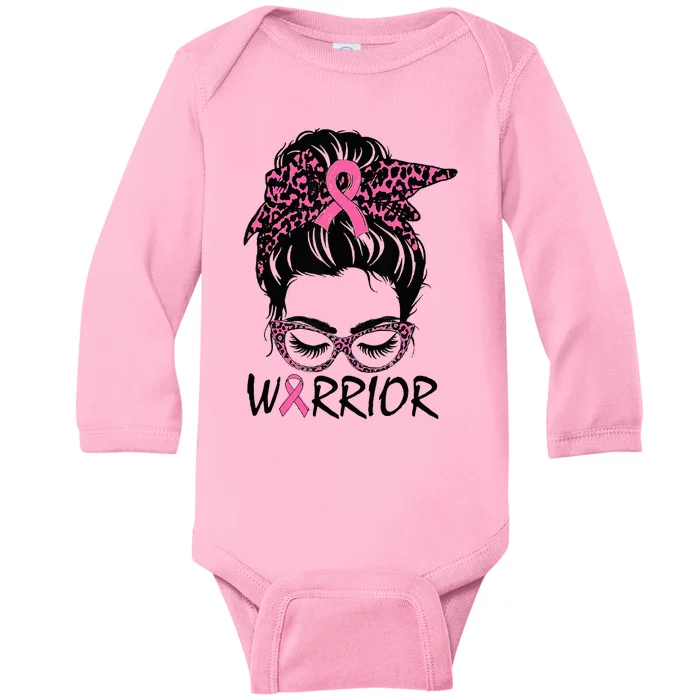 Messy Bun Breast Cancer Wear Pink Warrior Baby Long Sleeve Bodysuit