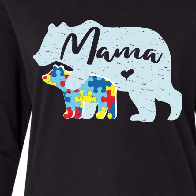 Mama Bear Cute Autism Awareness Mom With Puzzle Piece Cub Gift Womens Cotton Relaxed Long Sleeve T-Shirt