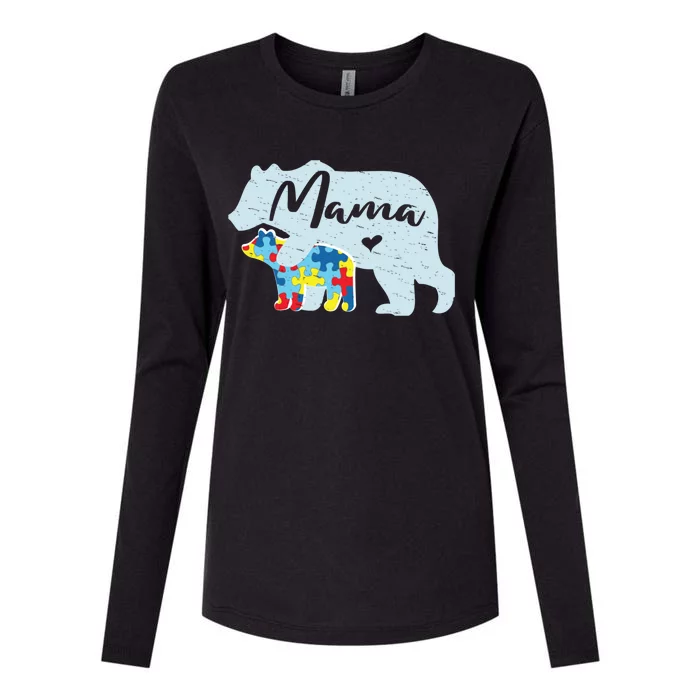 Mama Bear Cute Autism Awareness Mom With Puzzle Piece Cub Gift Womens Cotton Relaxed Long Sleeve T-Shirt