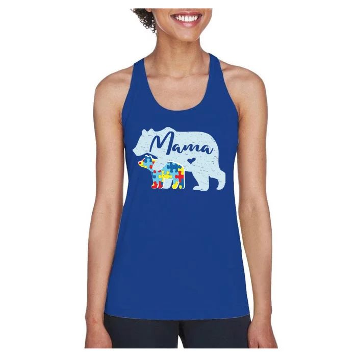 Mama Bear Cute Autism Awareness Mom With Puzzle Piece Cub Gift Women's Racerback Tank