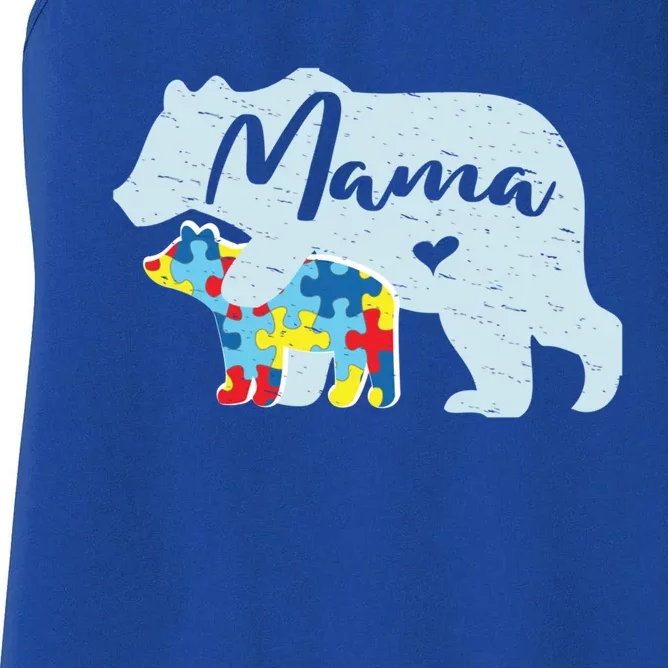 Mama Bear Cute Autism Awareness Mom With Puzzle Piece Cub Gift Women's Racerback Tank