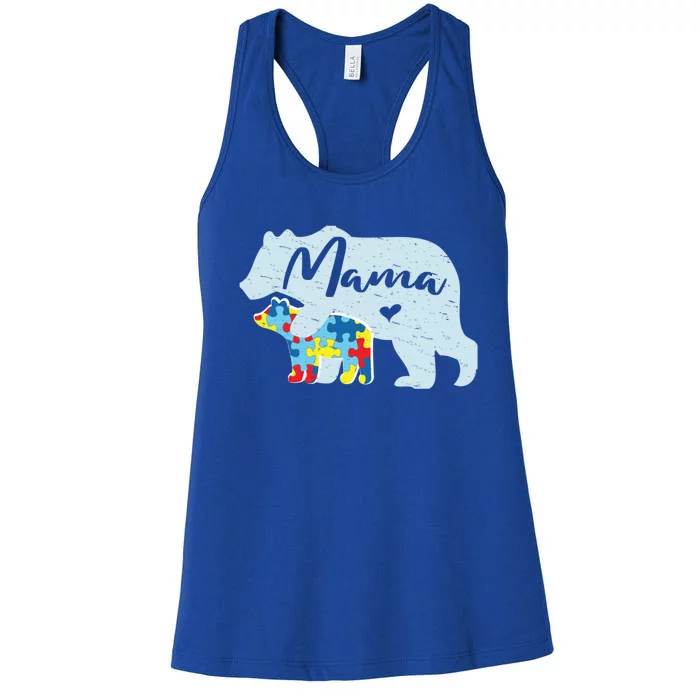 Mama Bear Cute Autism Awareness Mom With Puzzle Piece Cub Gift Women's Racerback Tank