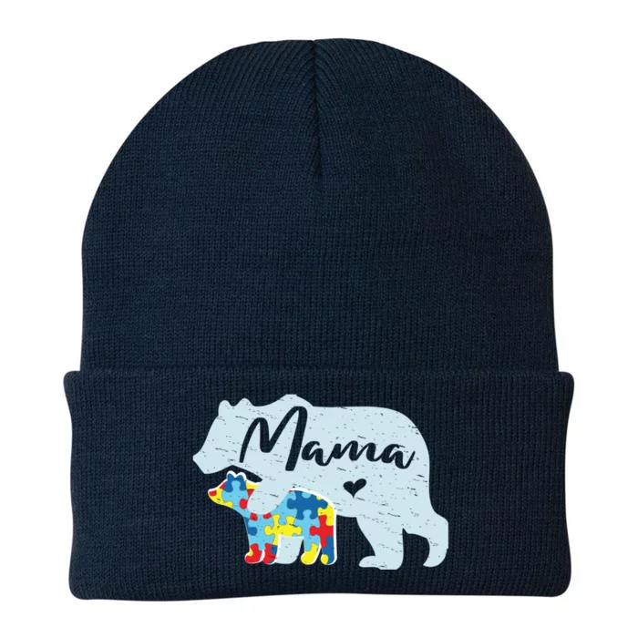 Mama Bear Cute Autism Awareness Mom With Puzzle Piece Cub Gift Knit Cap Winter Beanie