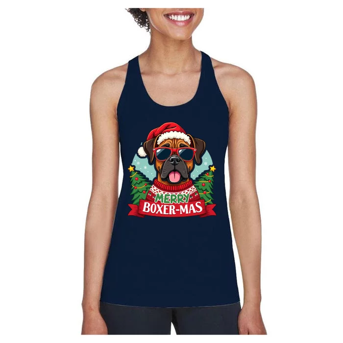 Merry Boxermas Cute Boxer Dog Christmas Women's Racerback Tank