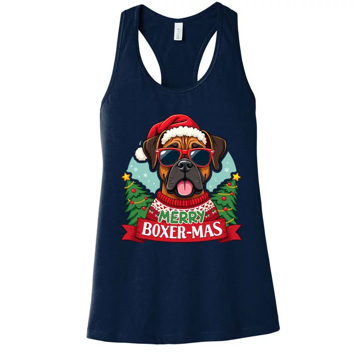 Merry Boxermas Cute Boxer Dog Christmas Women's Racerback Tank