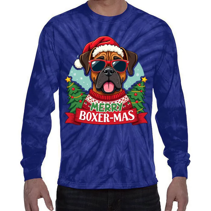 Merry Boxermas Cute Boxer Dog Christmas Tie-Dye Long Sleeve Shirt