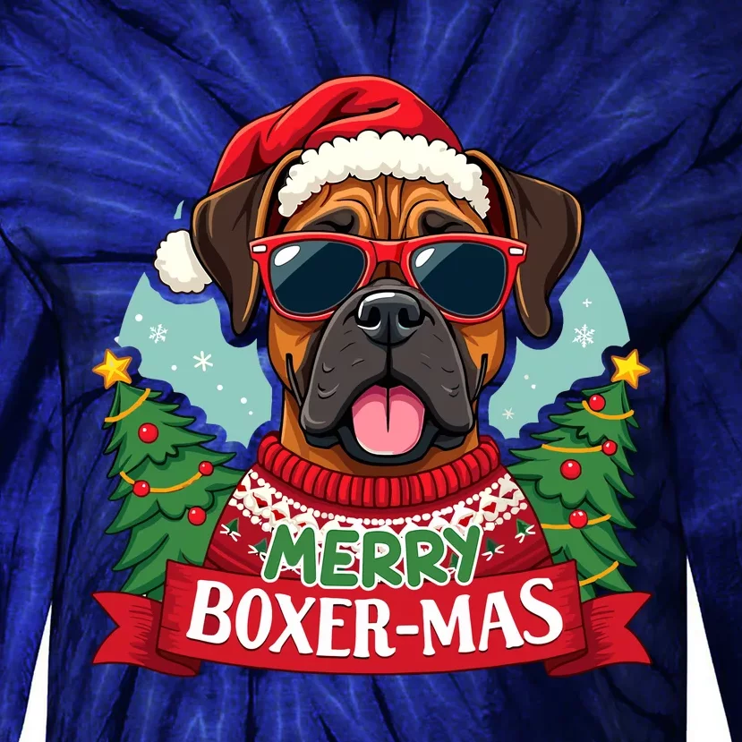 Merry Boxermas Cute Boxer Dog Christmas Tie-Dye Long Sleeve Shirt