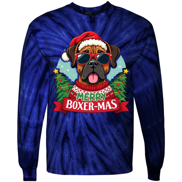 Merry Boxermas Cute Boxer Dog Christmas Tie-Dye Long Sleeve Shirt