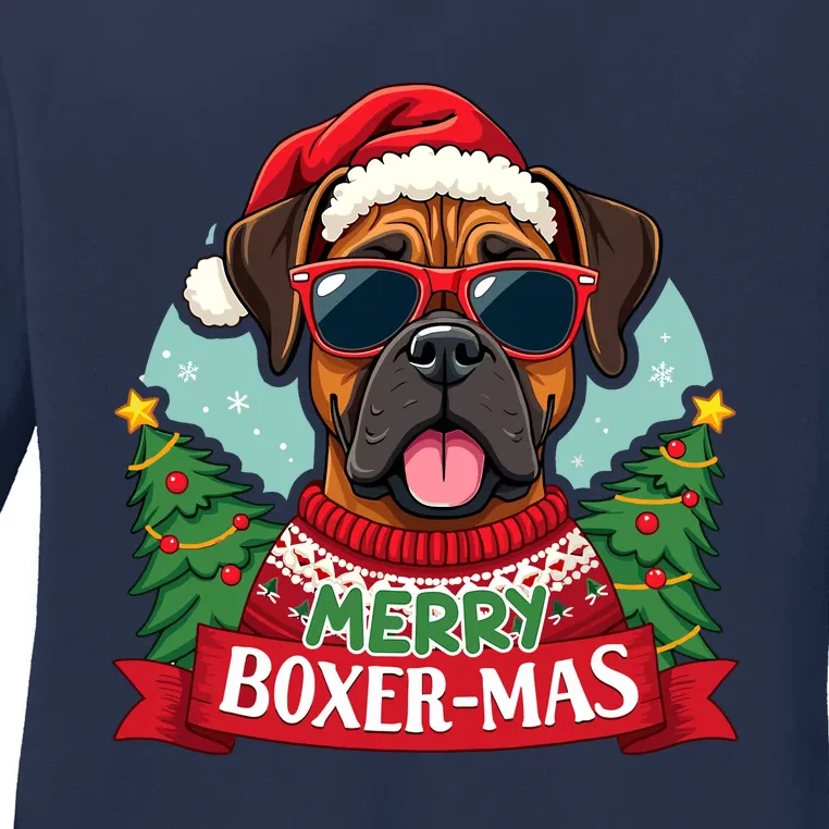 Merry Boxermas Cute Boxer Dog Christmas Ladies Long Sleeve Shirt