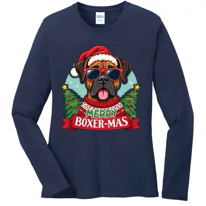 Merry Boxermas Cute Boxer Dog Christmas Ladies Long Sleeve Shirt