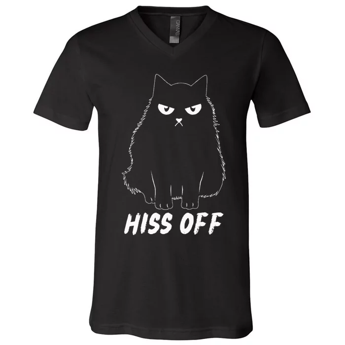 Meow Black Cat Hiss Off Funny V-Neck T-Shirt