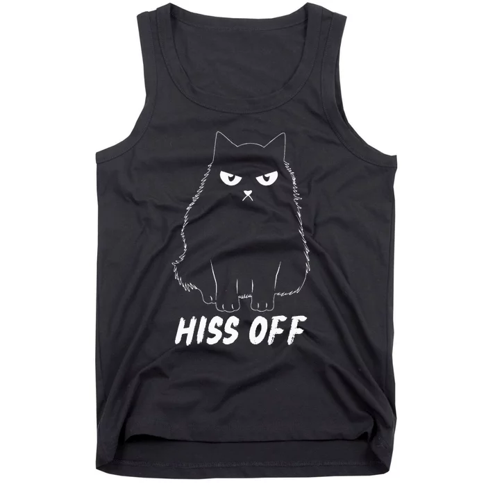 Meow Black Cat Hiss Off Funny Tank Top