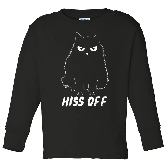 Meow Black Cat Hiss Off Funny Toddler Long Sleeve Shirt