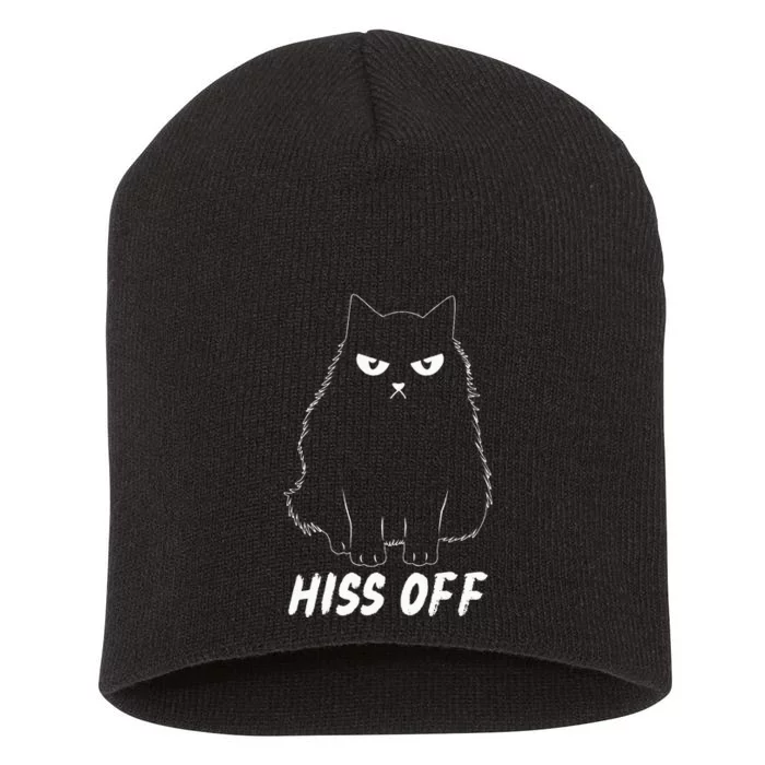 Meow Black Cat Hiss Off Funny Short Acrylic Beanie