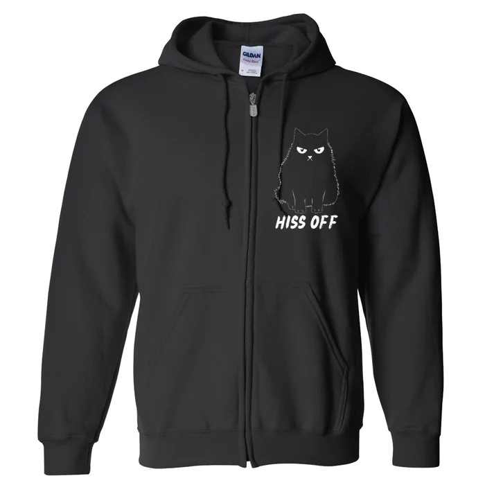 Meow Black Cat Hiss Off Funny Full Zip Hoodie