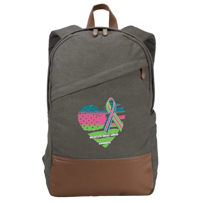 Metastatic Breast Cancer Awareness USA American Flag Ribbon Heart Cotton Canvas Backpack