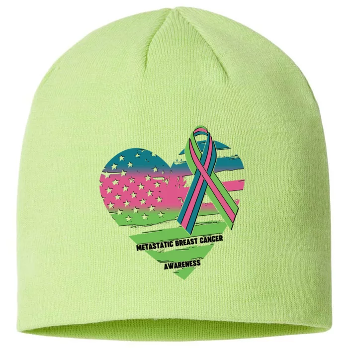 Metastatic Breast Cancer Awareness USA American Flag Ribbon Heart 8 1/2in Sustainable Knit Beanie